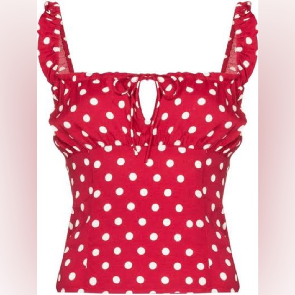 Reformation Red And White Polka Dot Cortese Top Size 6